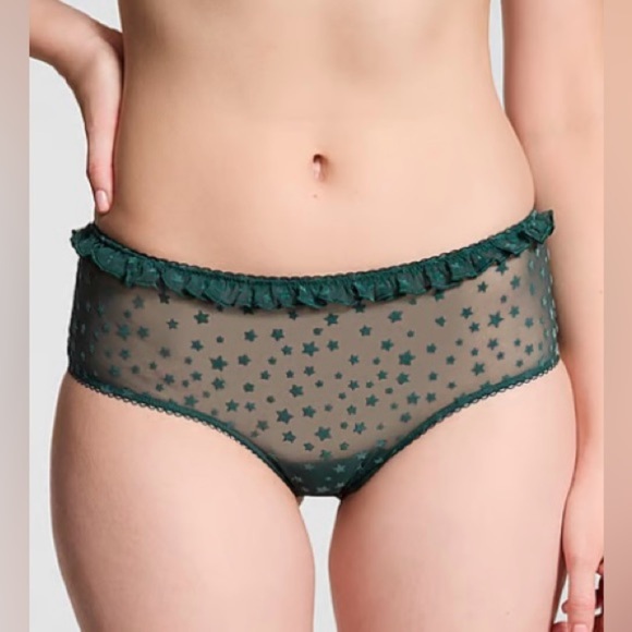 NWT Victoria’s Secret PINK Sheer Green Star Ruffle Cheeky Panty- XS - Picture 1 of 5
